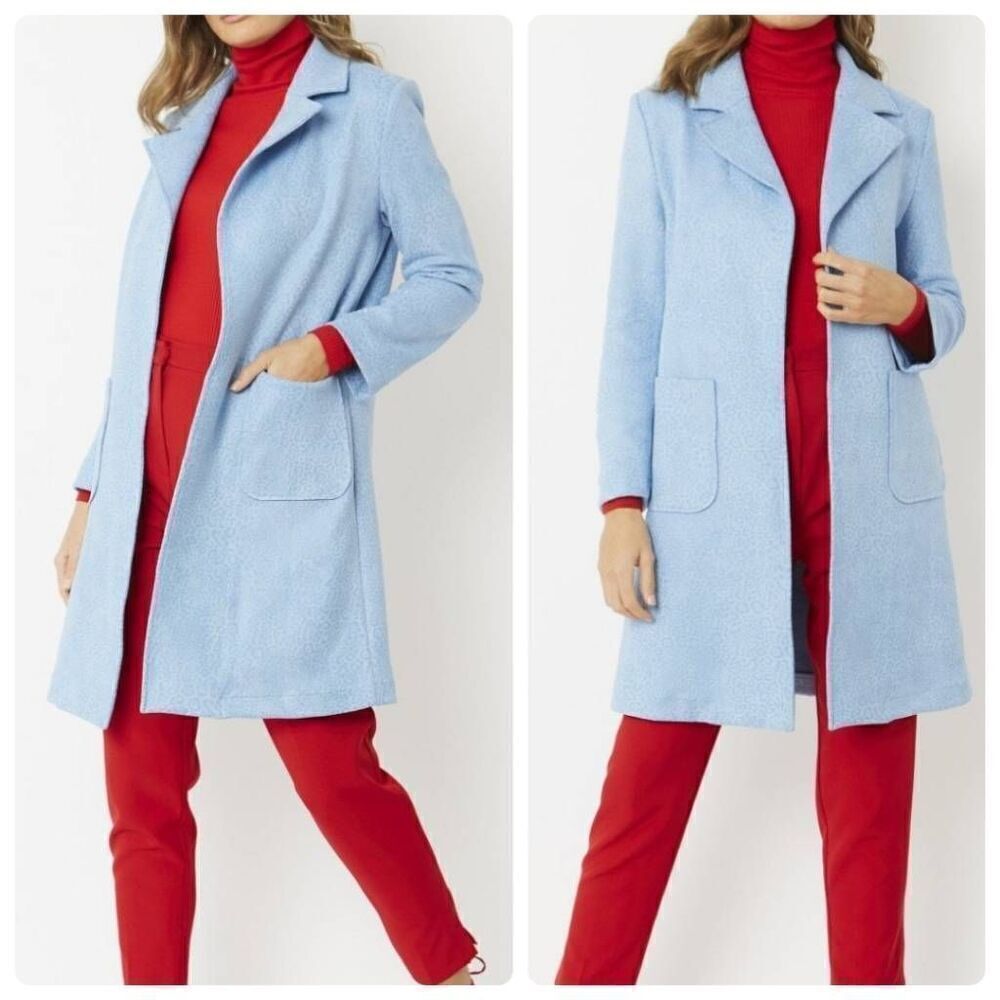 JAYLEY Collection Blue Faux Suede Animal Print Trench Coat One Size